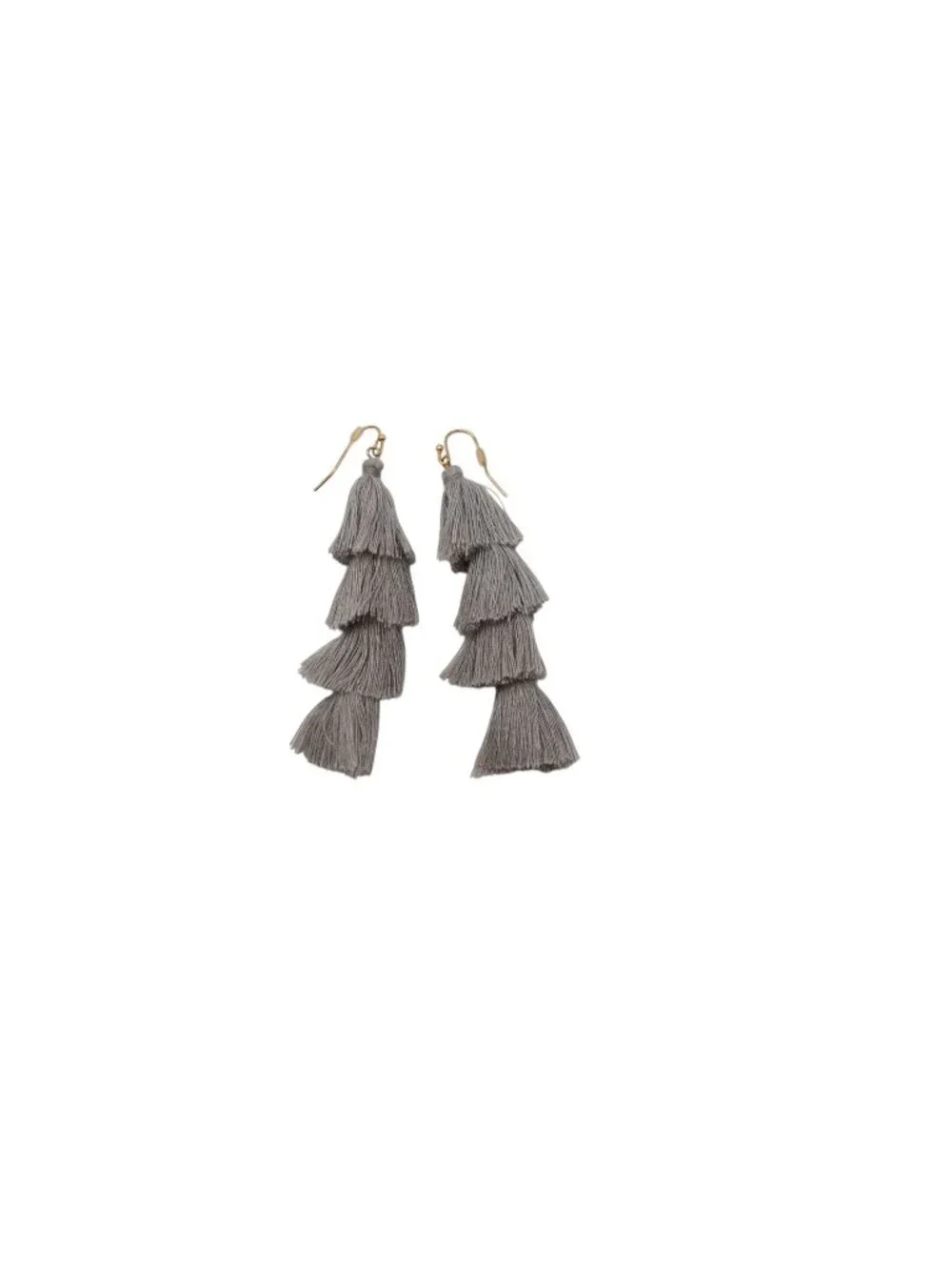 NWOT Unbranded 4 Tier Tassel Earrings Gray Dangle Drop Boho Statement Jewelry